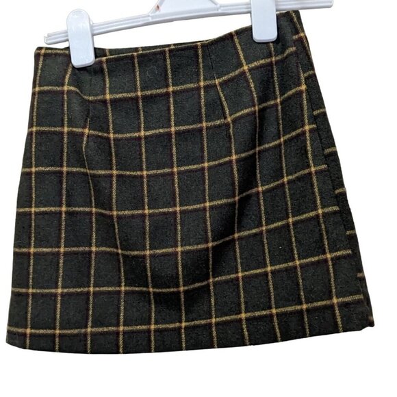 Forever 21 womens size Small green tan checked skirt lined zip - Picture 1 of 8